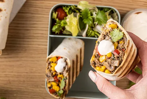 Burrito mit Rindfleisch, Champignons & Mais