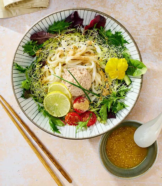Udon-Nudelsalat orientalische Art