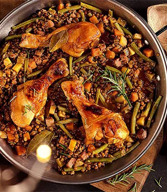 Gebratene Pouletschenkel mit Linsen-Ragout